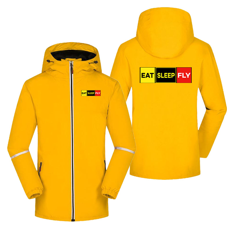 Eat Sleep Fly (Colourful) Designed Rain Coats & Jackets