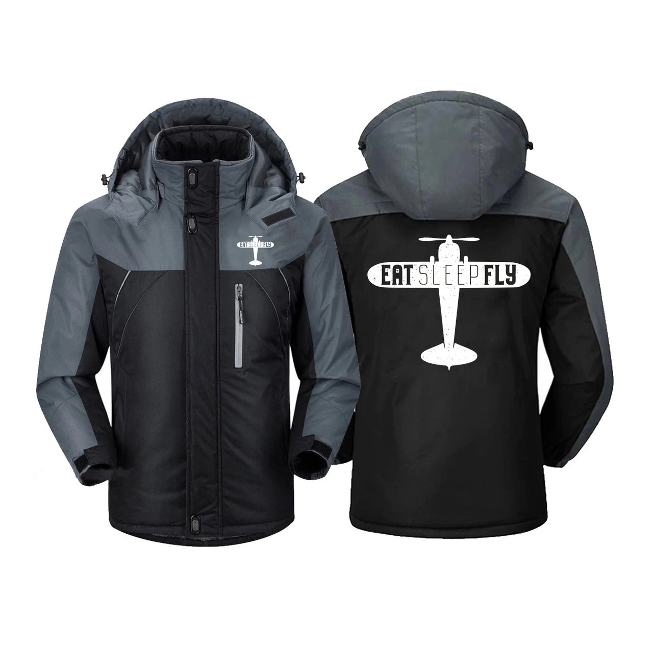 Eat Sleep Fly & Propeller Designed Thick Winter Jackets