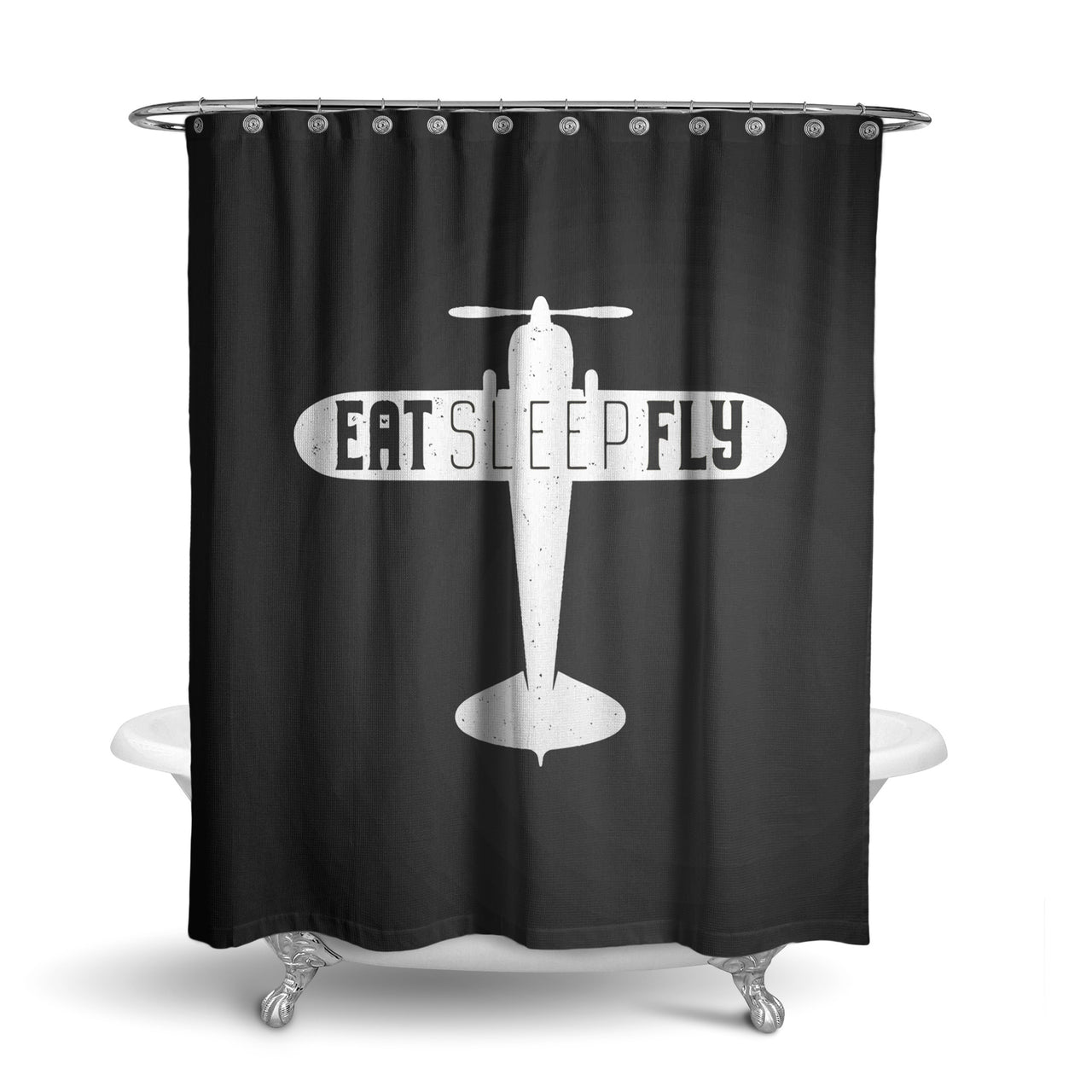 Eat Sleep Fly & Propeller Designed Shower Curtains