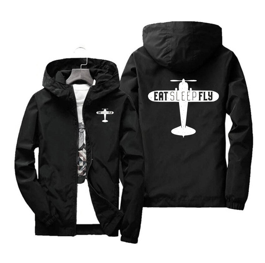 Eat Sleep Fly & Propeller Designed Windbreaker Jackets