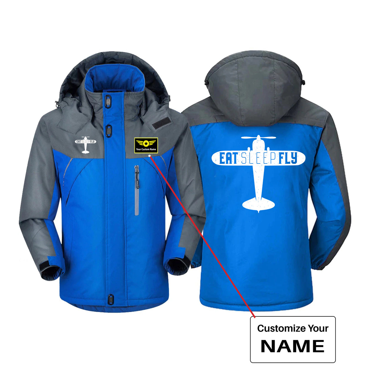 Eat Sleep Fly & Propeller Designed Thick Winter Jackets