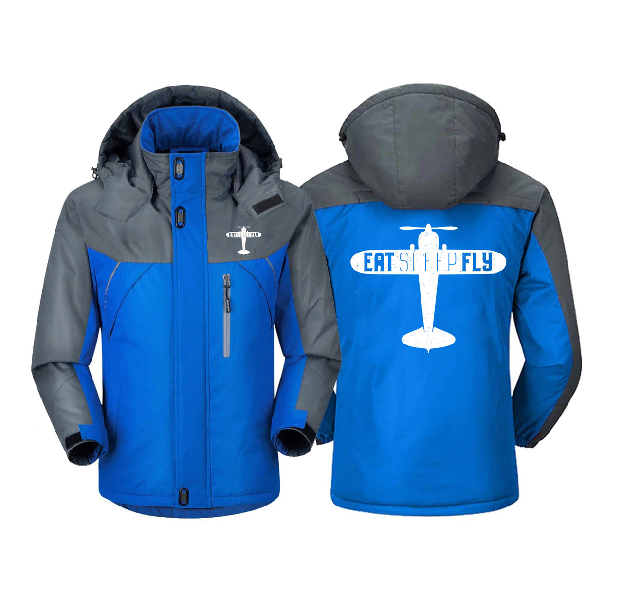 Eat Sleep Fly & Propeller Designed Thick Winter Jackets