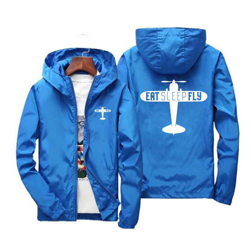 Eat Sleep Fly & Propeller Designed Windbreaker Jackets