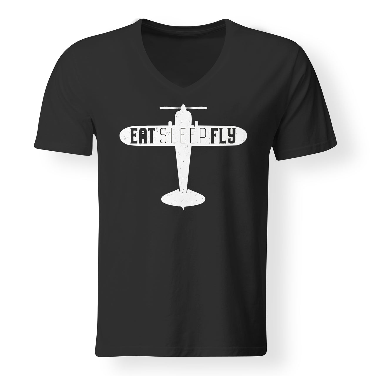 Eat Sleep Fly & Propeller Designed V-Neck T-Shirts