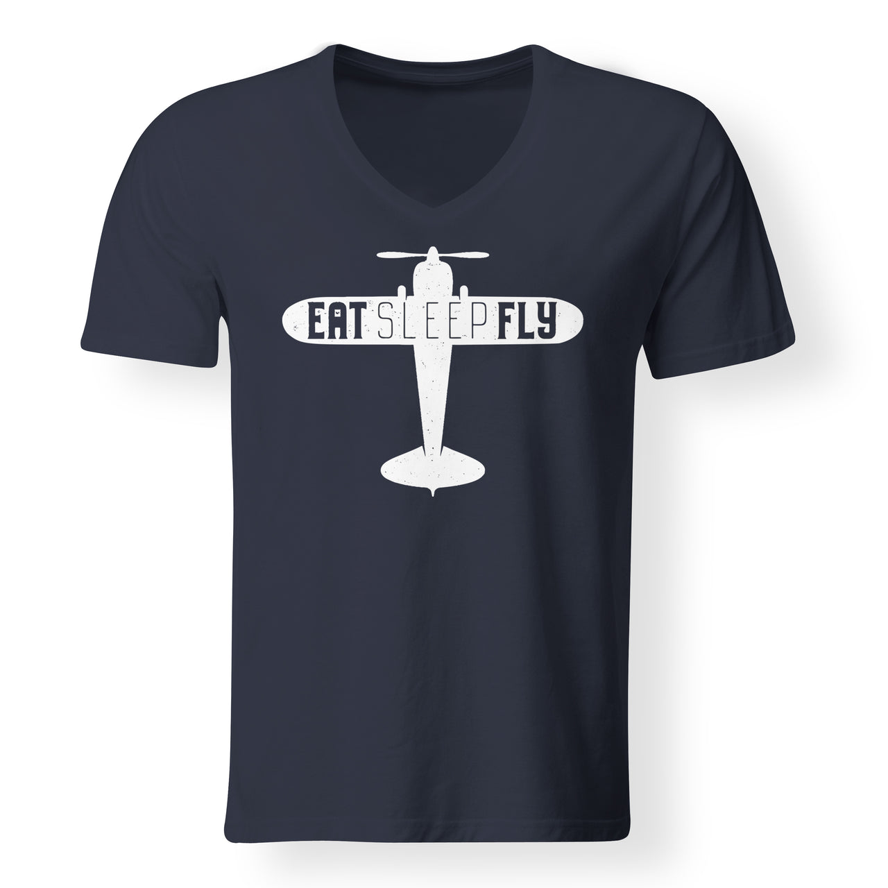Eat Sleep Fly & Propeller Designed V-Neck T-Shirts
