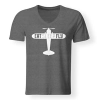 Thumbnail for Eat Sleep Fly & Propeller Designed V-Neck T-Shirts