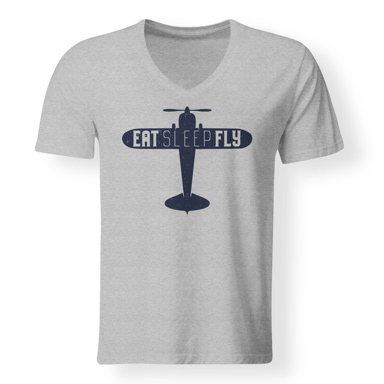 Eat Sleep Fly & Propeller Designed V-Neck T-Shirts