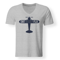 Thumbnail for Eat Sleep Fly & Propeller Designed V-Neck T-Shirts