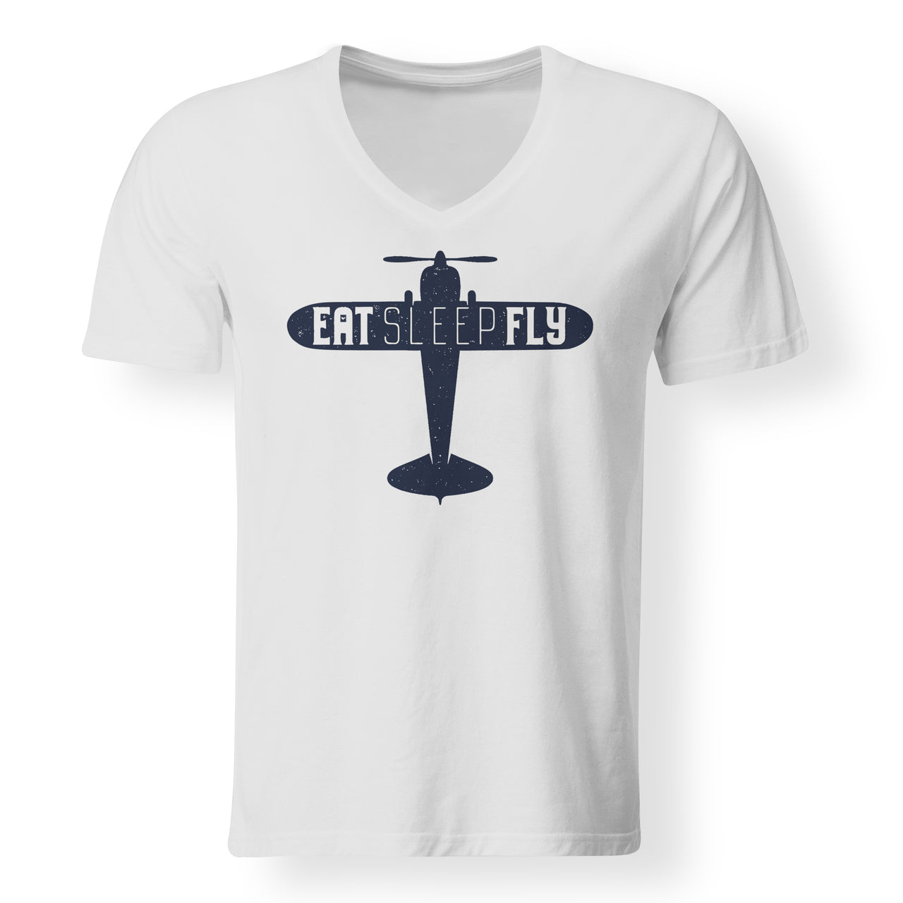 Eat Sleep Fly & Propeller Designed V-Neck T-Shirts