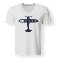 Thumbnail for Eat Sleep Fly & Propeller Designed V-Neck T-Shirts