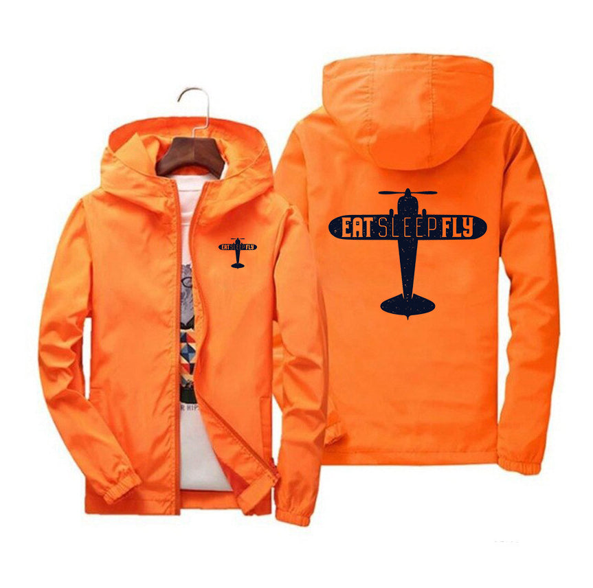Eat Sleep Fly & Propeller Designed Windbreaker Jackets