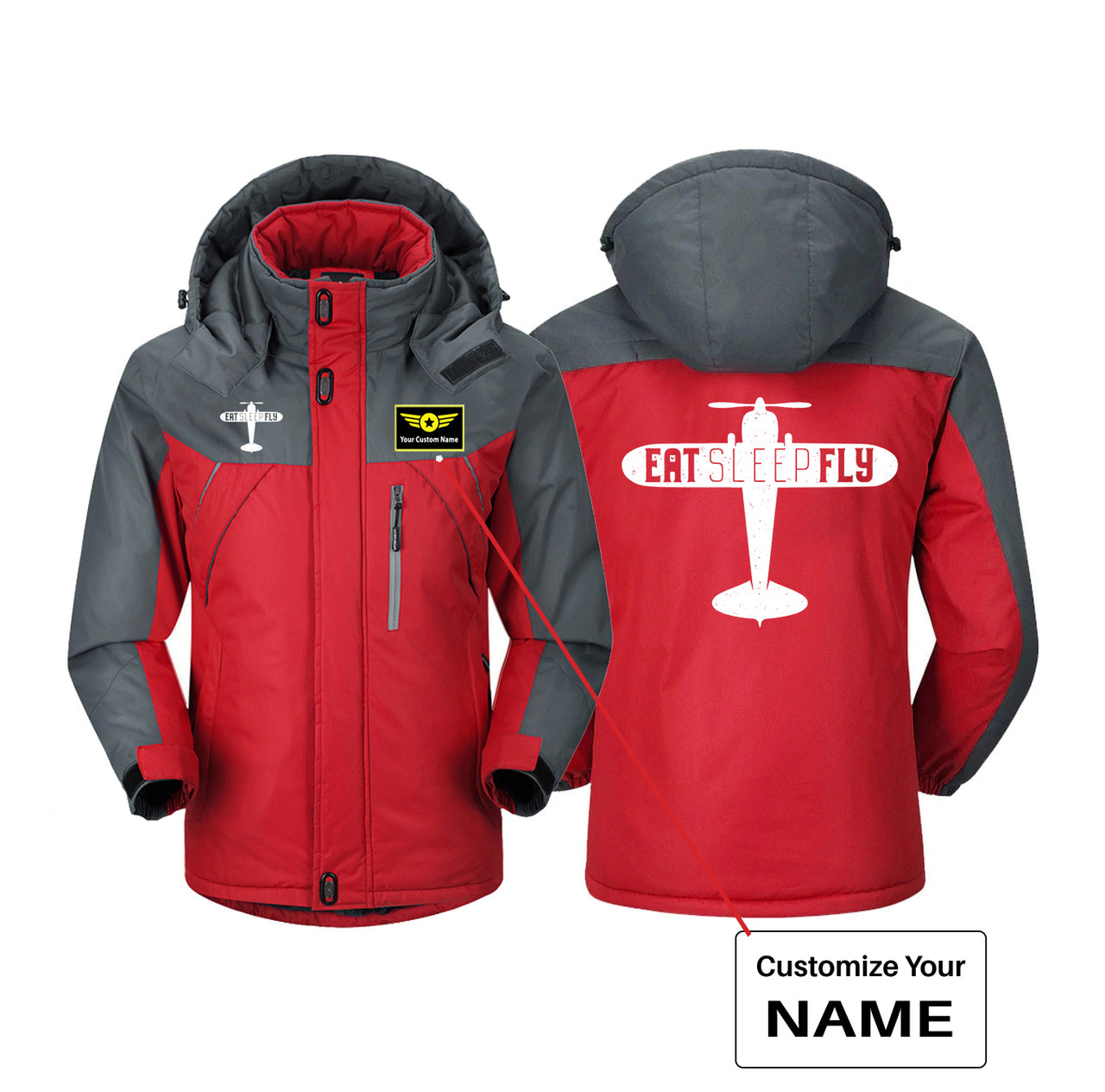 Eat Sleep Fly & Propeller Designed Thick Winter Jackets