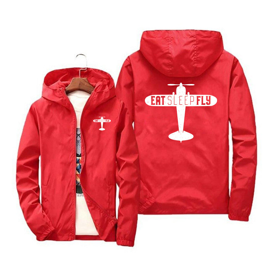 Eat Sleep Fly & Propeller Designed Windbreaker Jackets
