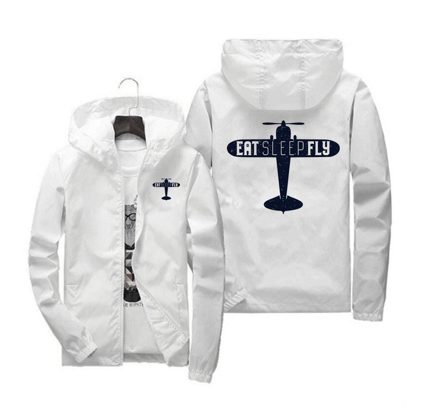 Eat Sleep Fly & Propeller Designed Windbreaker Jackets