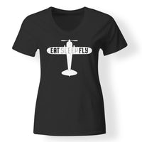 Thumbnail for Eat Sleep Fly & Propeller Designed V-Neck T-Shirts