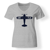Thumbnail for Eat Sleep Fly & Propeller Designed V-Neck T-Shirts