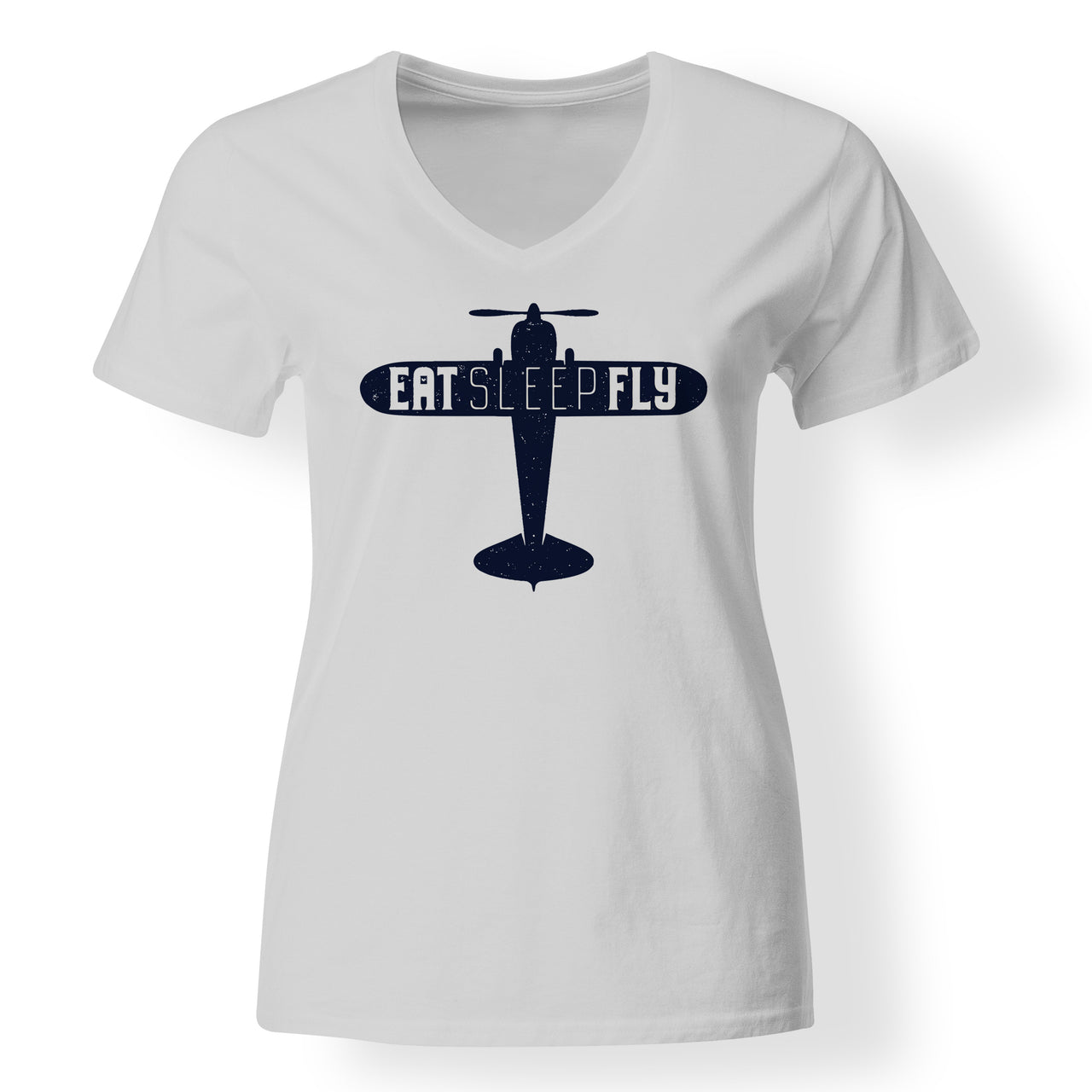 Eat Sleep Fly & Propeller Designed V-Neck T-Shirts