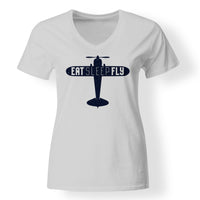 Thumbnail for Eat Sleep Fly & Propeller Designed V-Neck T-Shirts