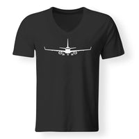 Thumbnail for Embraer E-190 Silhouette Plane Designed V-Neck T-Shirts