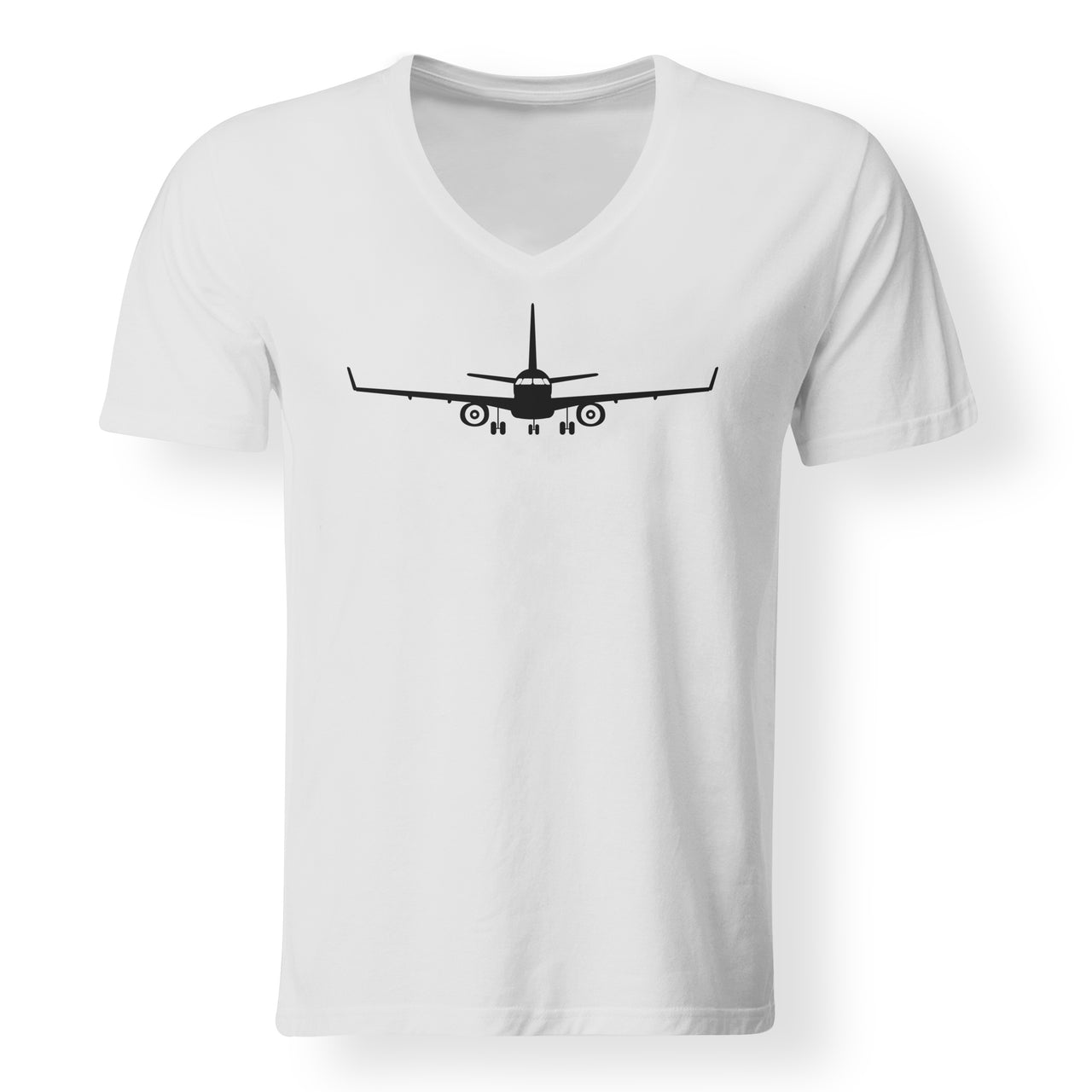 Embraer E-190 Silhouette Plane Designed V-Neck T-Shirts