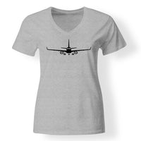 Thumbnail for Embraer E-190 Silhouette Plane Designed V-Neck T-Shirts