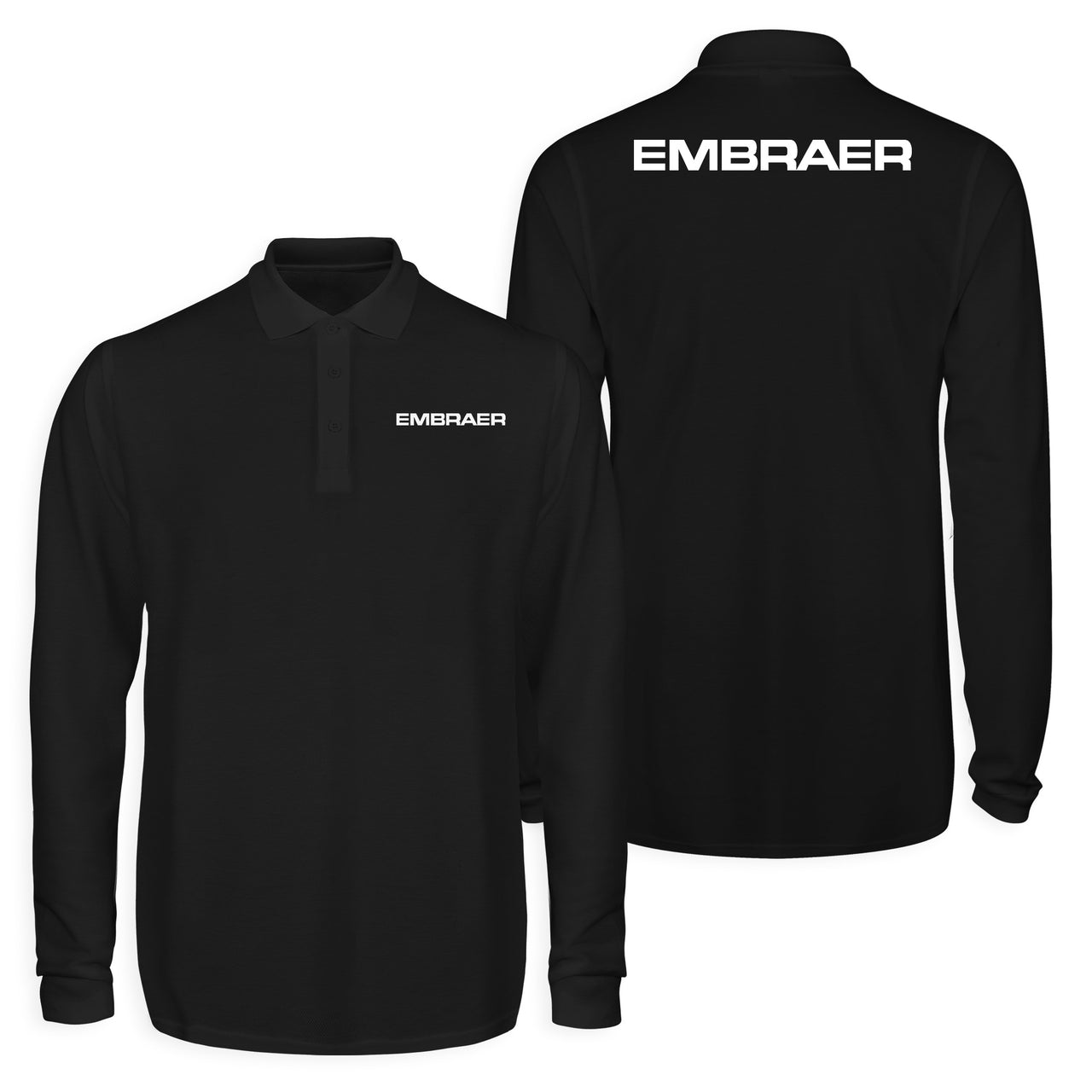 Embraer & Text Designed Long Sleeve Polo T-Shirts (Double-Side)