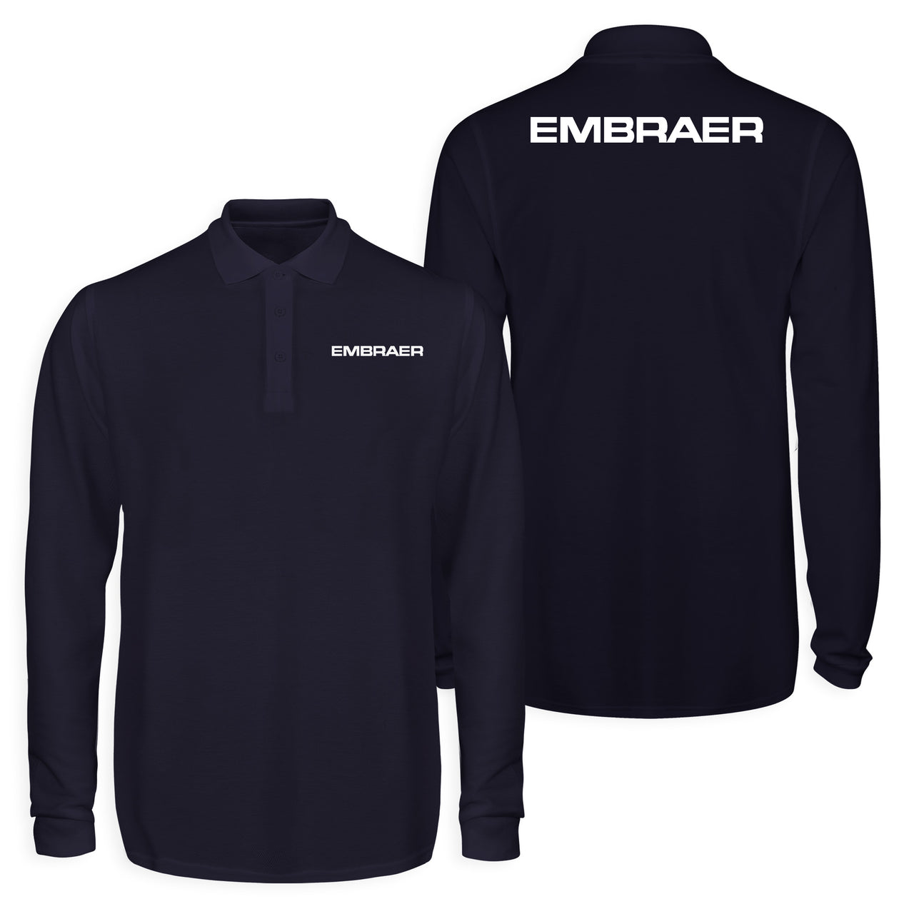 Embraer & Text Designed Long Sleeve Polo T-Shirts (Double-Side)