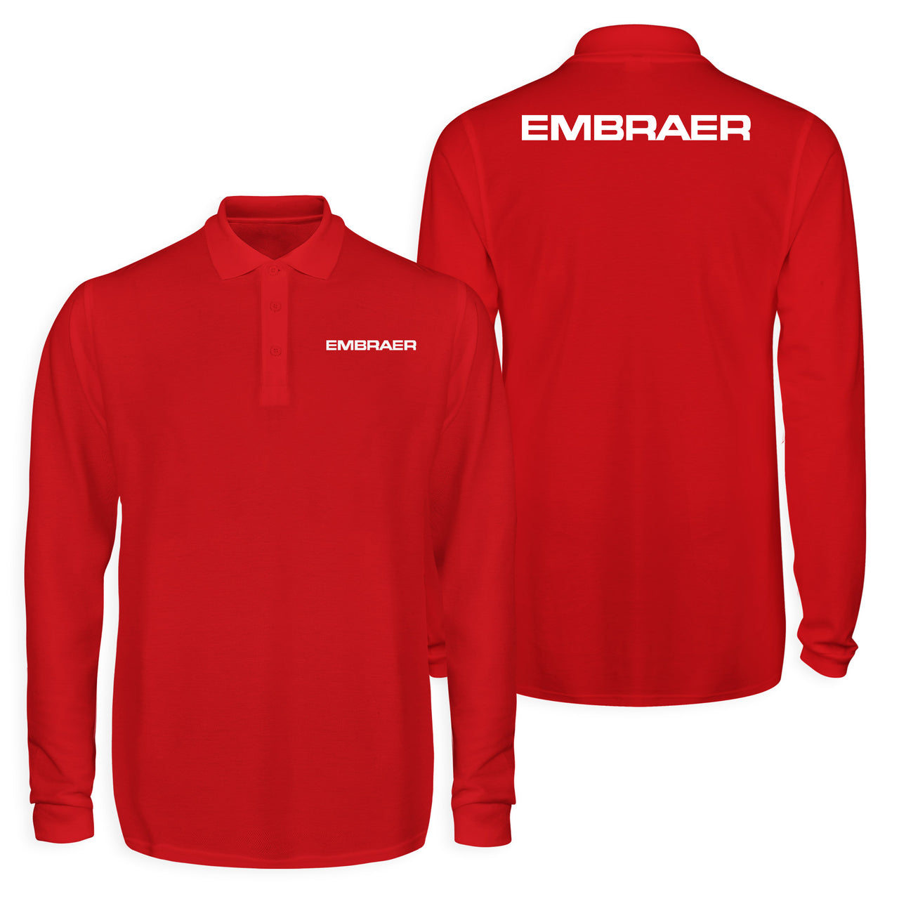 Embraer & Text Designed Long Sleeve Polo T-Shirts (Double-Side)