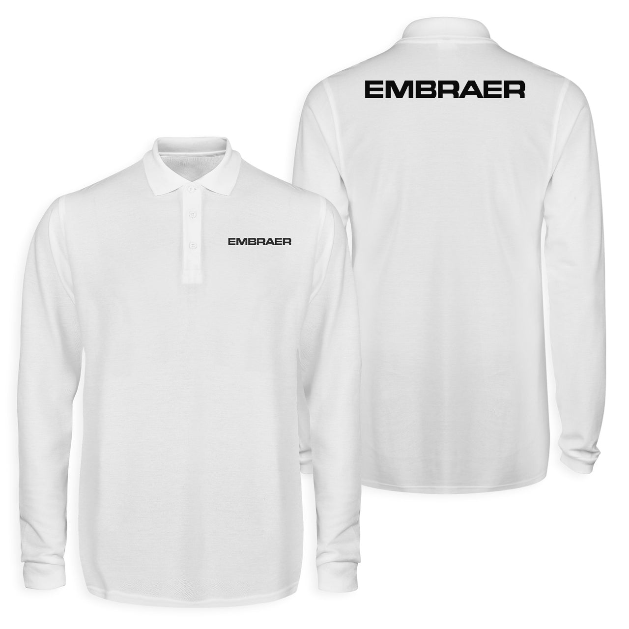 Embraer & Text Designed Long Sleeve Polo T-Shirts (Double-Side)