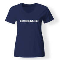 Thumbnail for Embraer & Text Designed V-Neck T-Shirts
