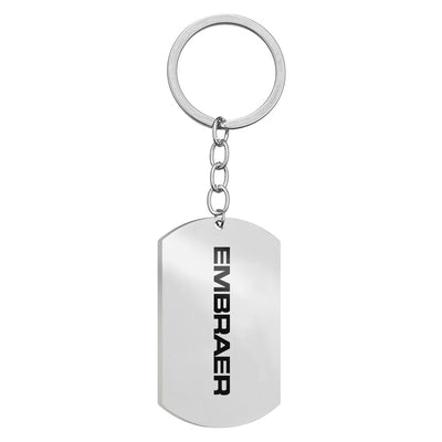 Side view of Embraer & Text Stainless Steel Key Chains (Double Side) aviation double-side stainless steel key chain in stainl.