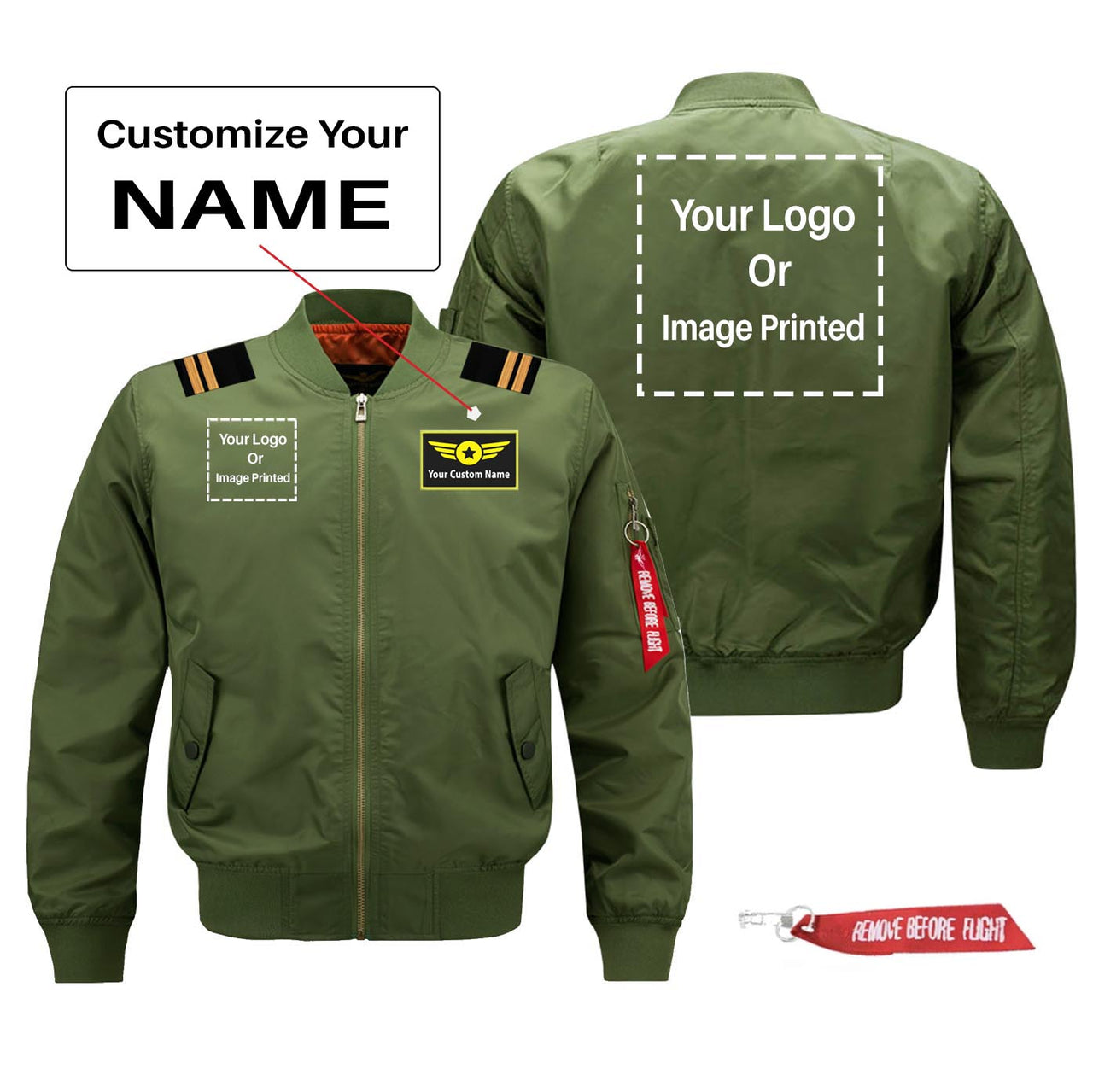 Custom Name & Double LOGO & EPAULETTES Designed Pilot Jackets