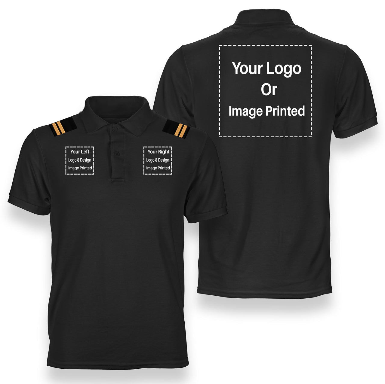 Custom "THREE" Logos + Epaulettes Designed Polo T-Shirts