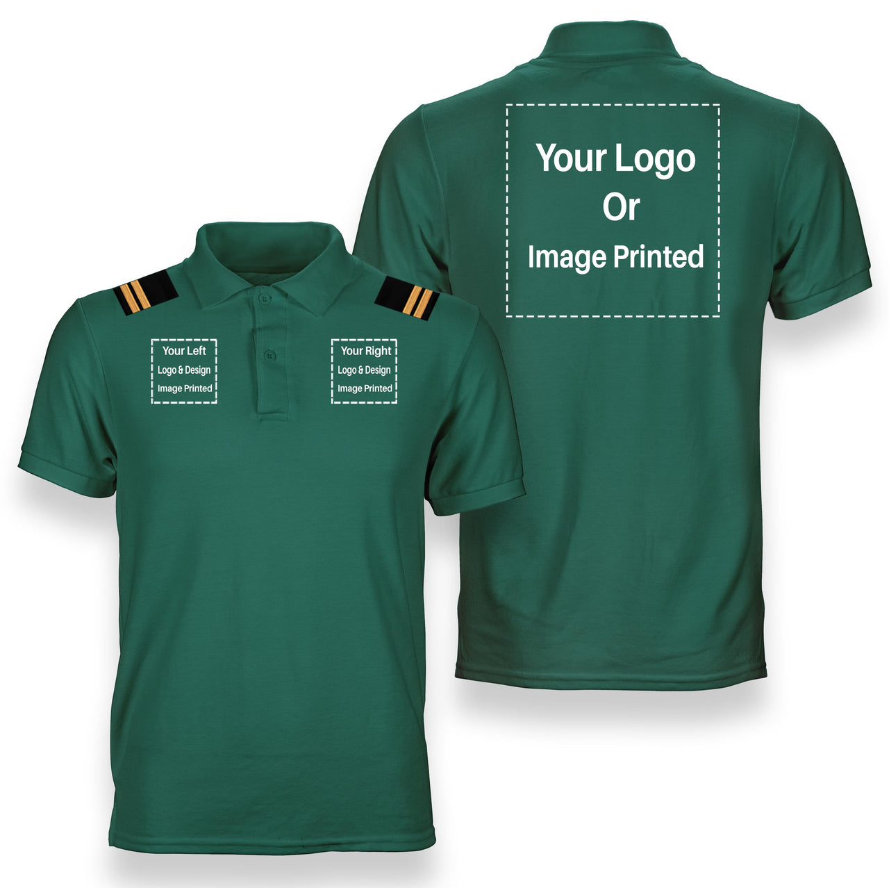 Custom "THREE" Logos + Epaulettes Designed Polo T-Shirts