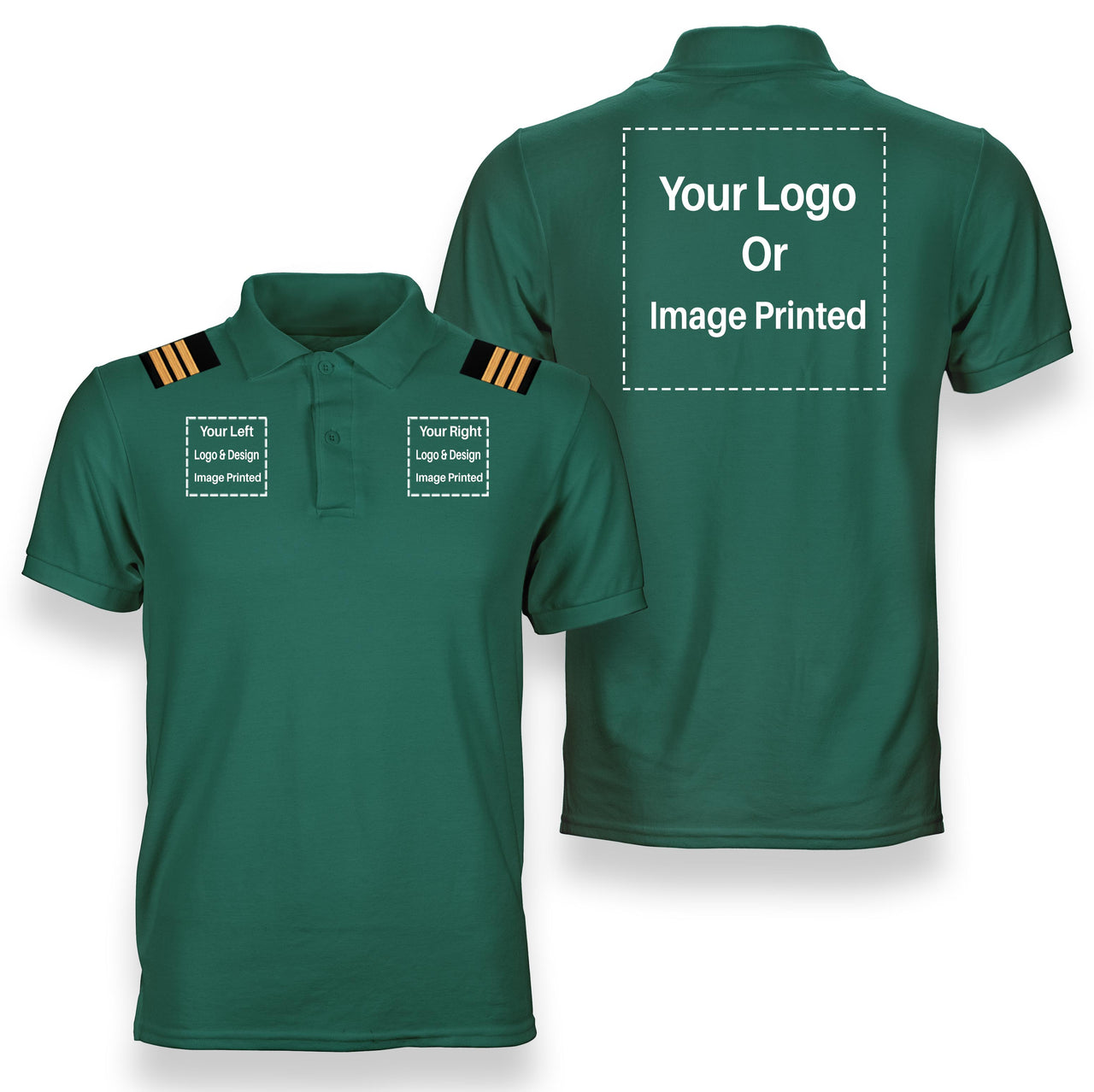 Custom "THREE" Logos + Epaulettes Designed Polo T-Shirts