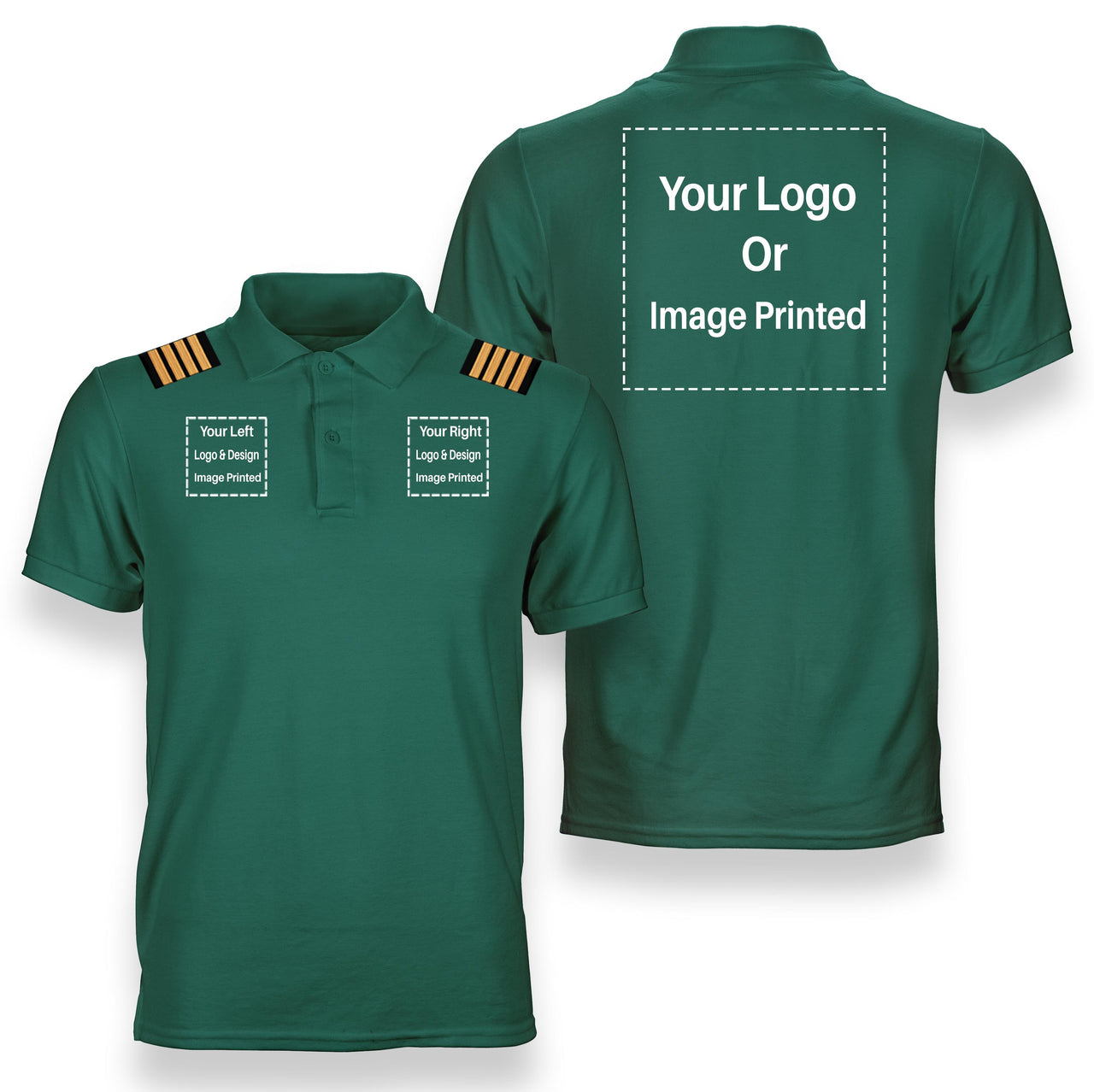 Custom "THREE" Logos + Epaulettes Designed Polo T-Shirts