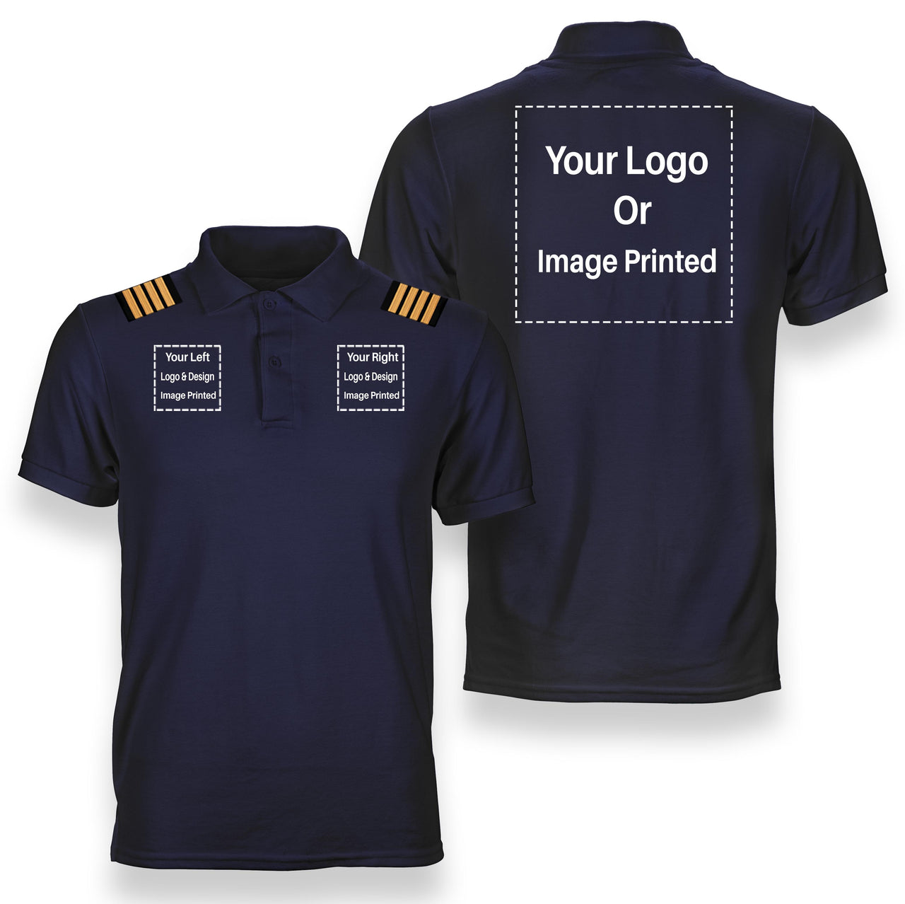Custom "THREE" Logos + Epaulettes Designed Polo T-Shirts