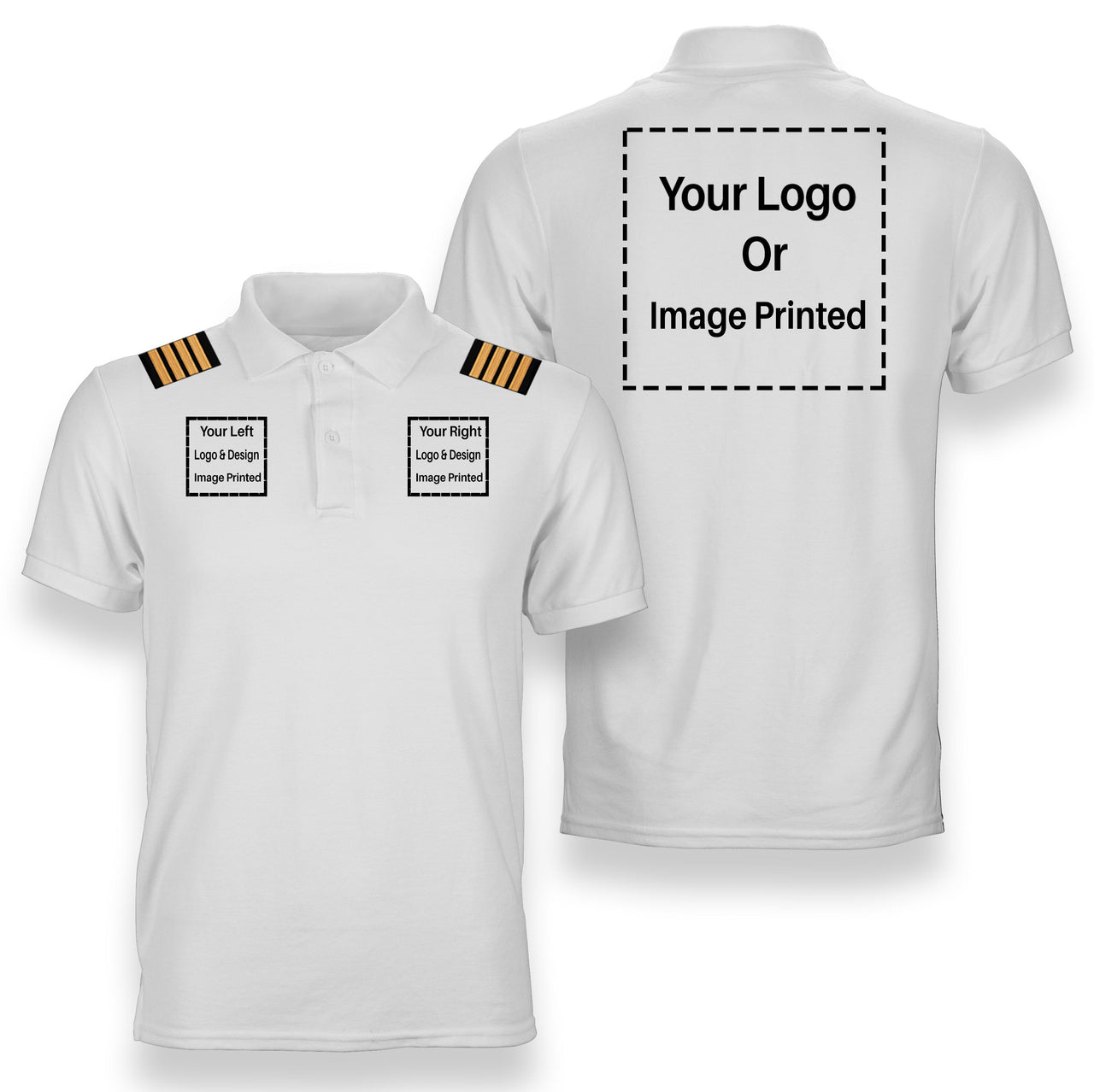 Custom "THREE" Logos + Epaulettes Designed Polo T-Shirts
