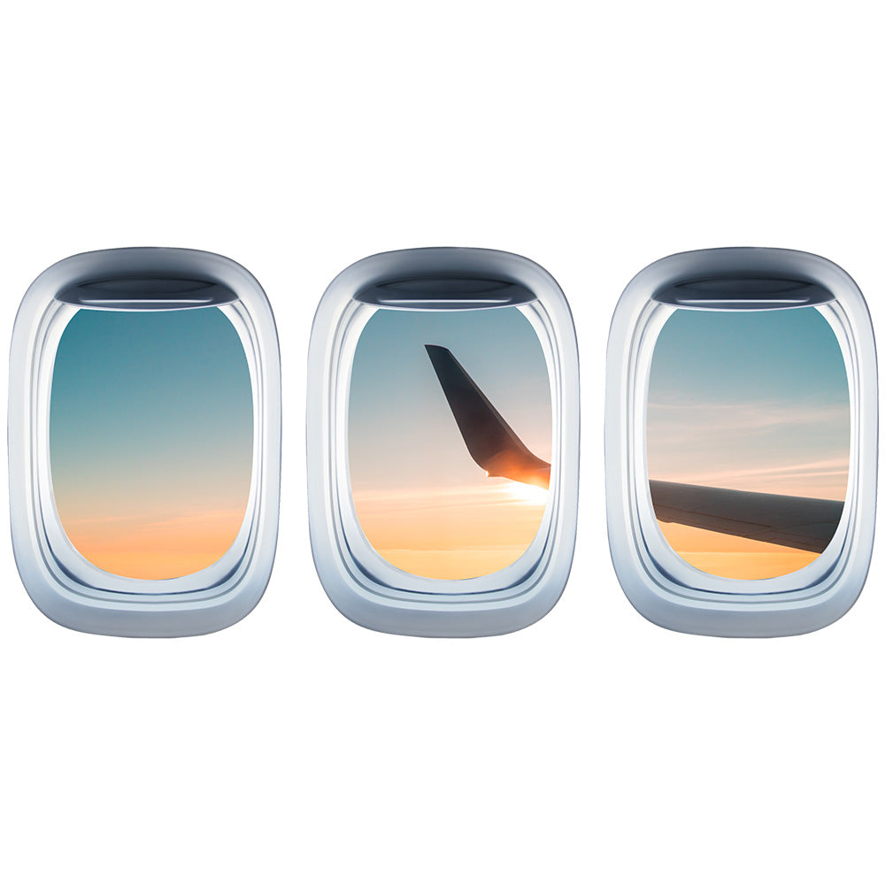 Airplane Window & The wing of an airplane with Sunrise Printed Wall Window Stickers