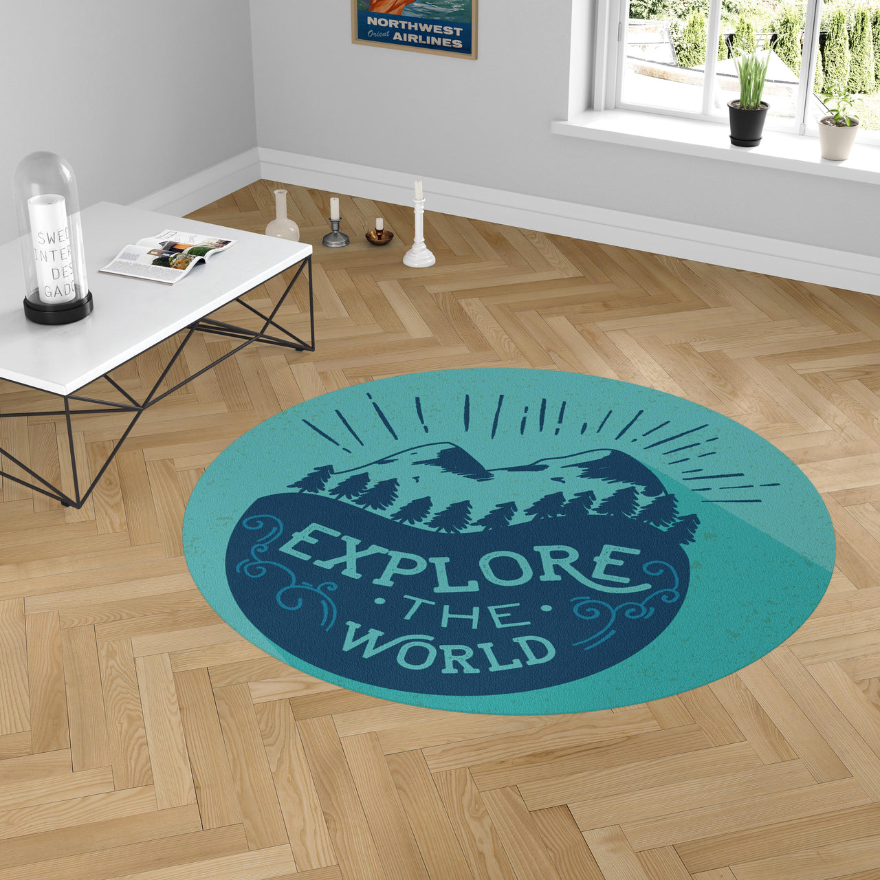Explore The World Designed Carpet & Floor Mats (Round)