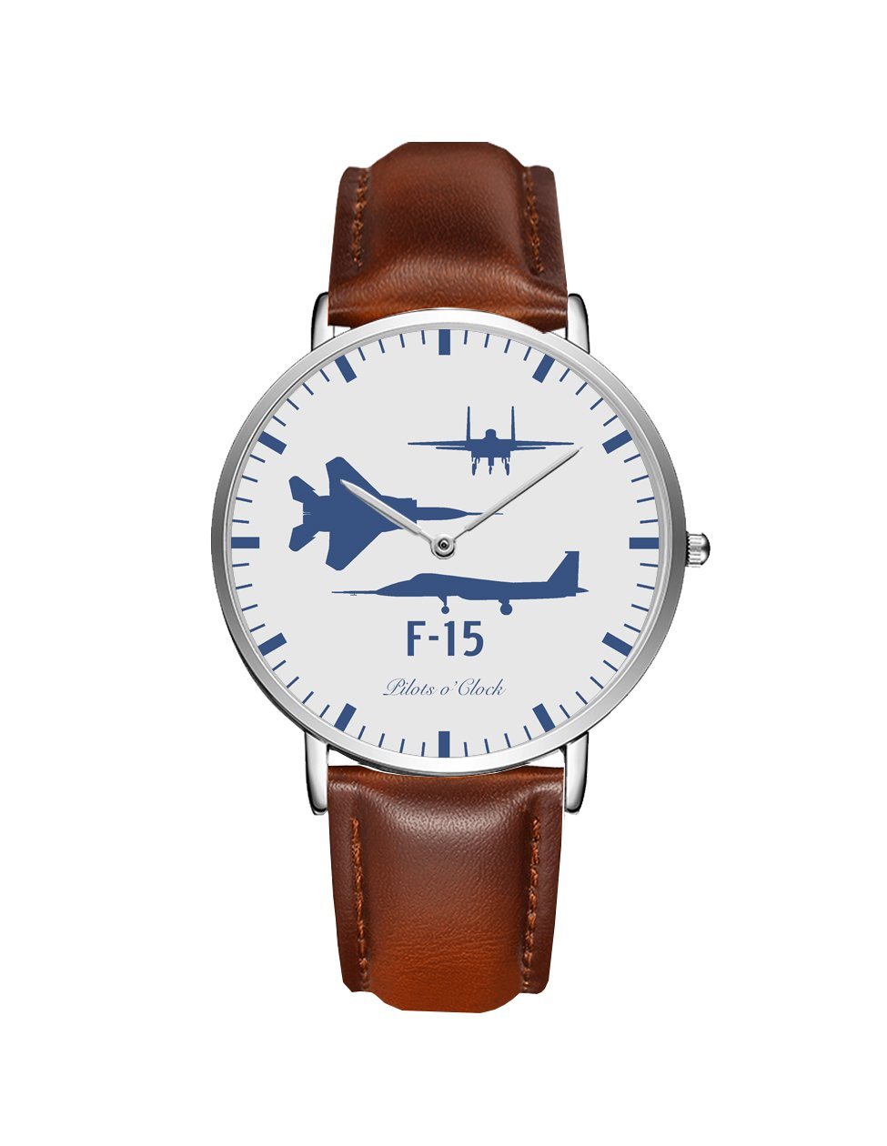 McDonnell Douglas F15 (Special) Leather Strap Watches Pilot Eyes Store Silver & Brown Leather Strap 