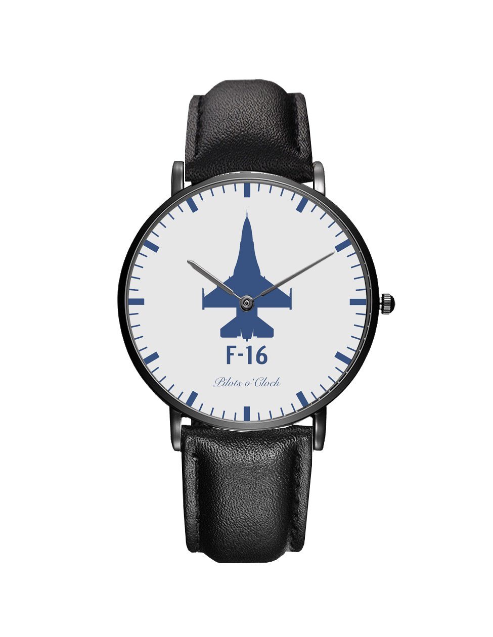 Fighting Falcon F16 Leather Strap Watches Pilot Eyes Store Black & Black Leather Strap 