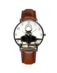 Thumbnail for Fighting Falcon F35 Printed Leather Strap Watches Aviation Shop Black & Brown Leather Strap 