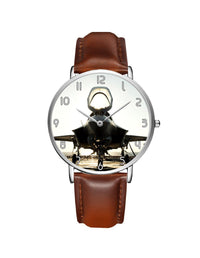 Thumbnail for Fighting Falcon F35 Printed Leather Strap Watches Aviation Shop Silver & Brown Leather Strap 