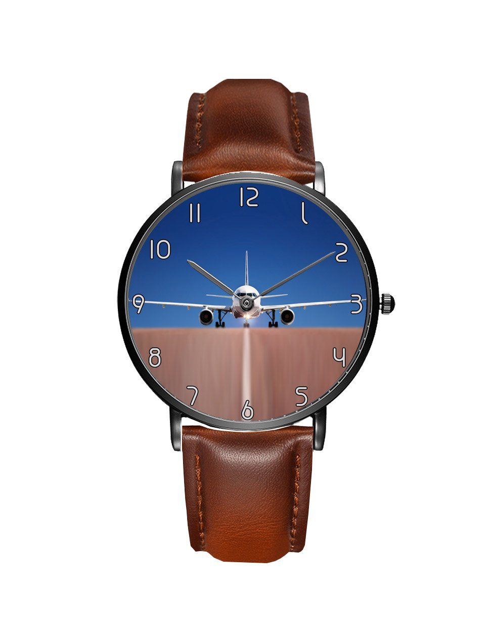 Face to Face with an Airbus A320 Leather Strap Watches Aviation Shop Black & Brown Leather Strap 