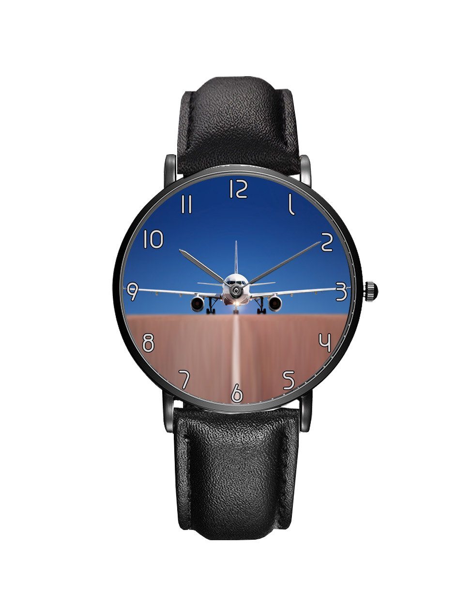 Face to Face with an Airbus A320 Leather Strap Watches Aviation Shop Black & Black Leather Strap 