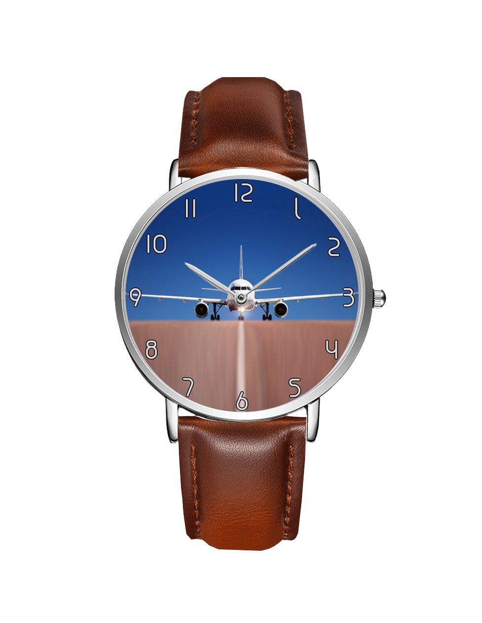 Face to Face with an Airbus A320 Leather Strap Watches Aviation Shop Silver & Brown Leather Strap 