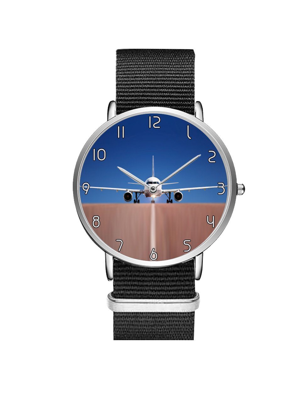 Face to Face with an Airbus A320 Leather Strap Watches Aviation Shop Silver & Black Nylon Strap 