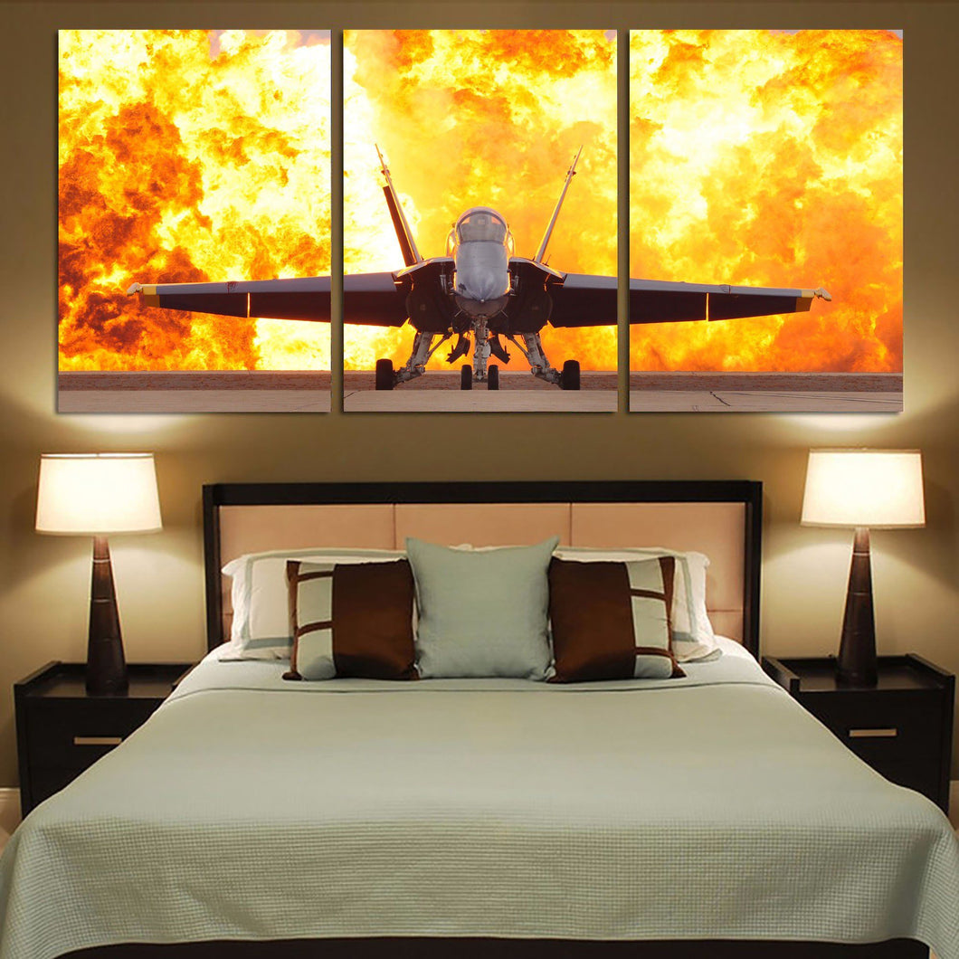 Face to Face with Air Force Jet & Flames Printed Canvas Posters (3 Pieces) Aviation Shop 