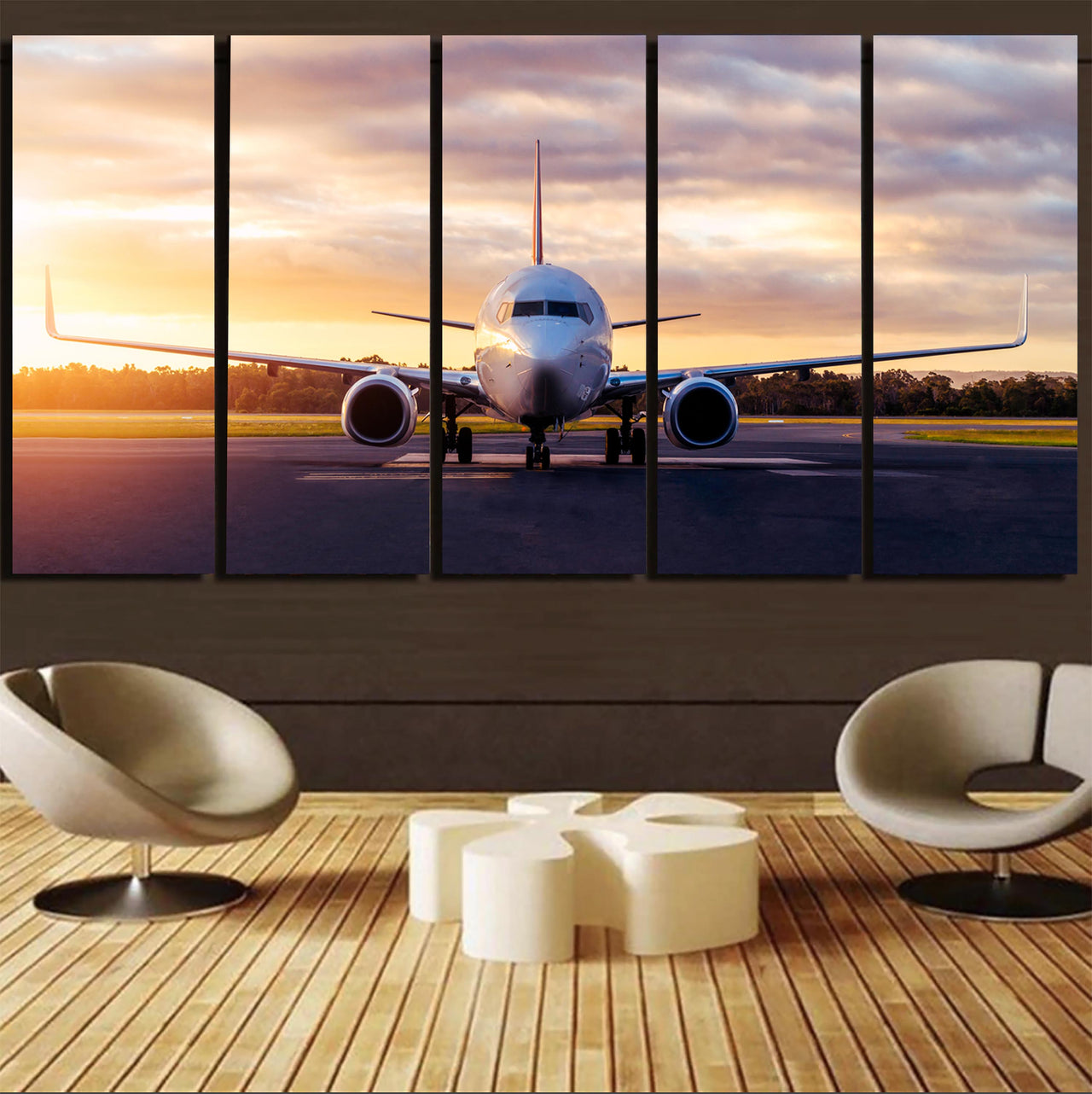 Boeing 737-800 During Sunset Printed Canvas Prints (5 Pieces)